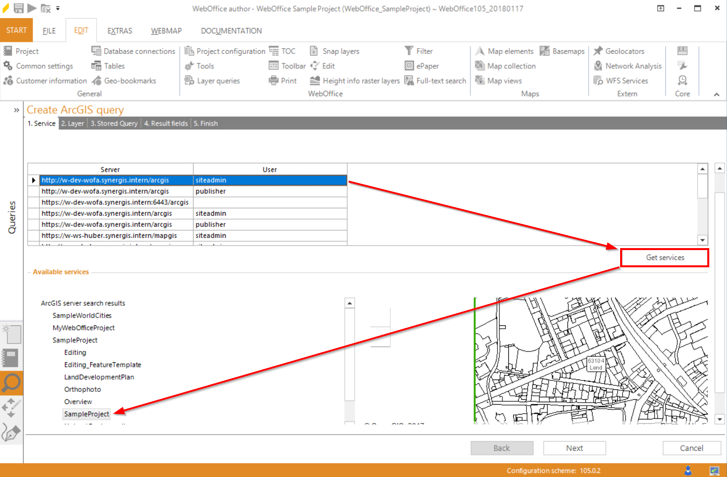 Wizard "Create layer query" - map service