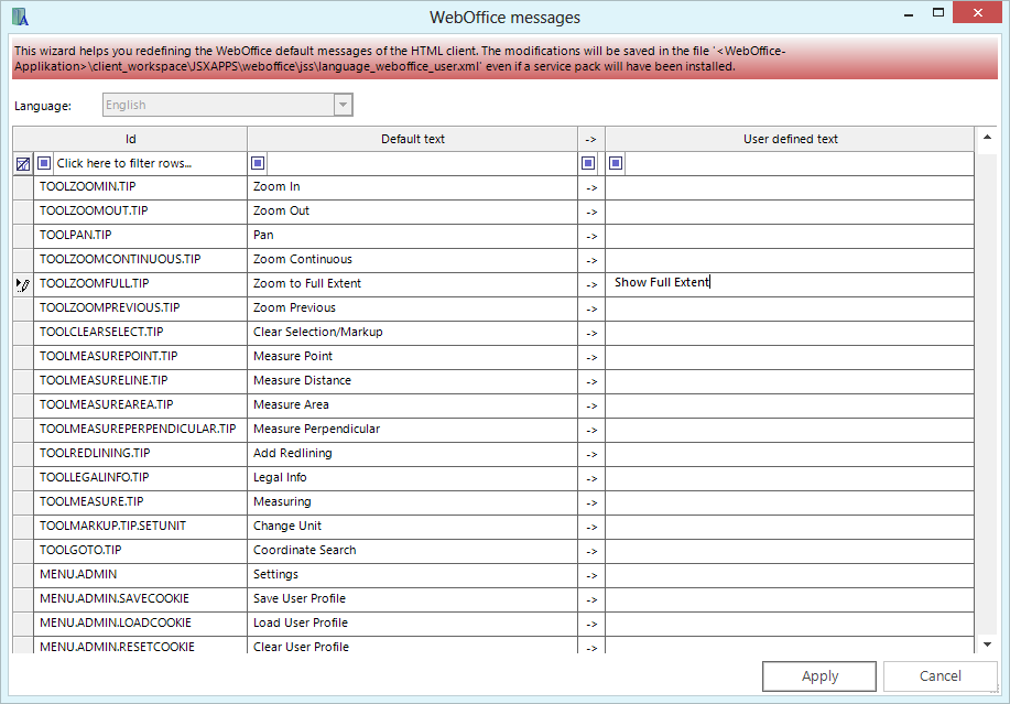 WebOffice messages dialog