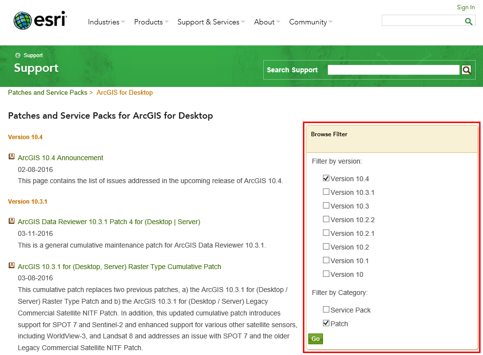 Filter function for searching Esri patches Filter function for searching Esri patches