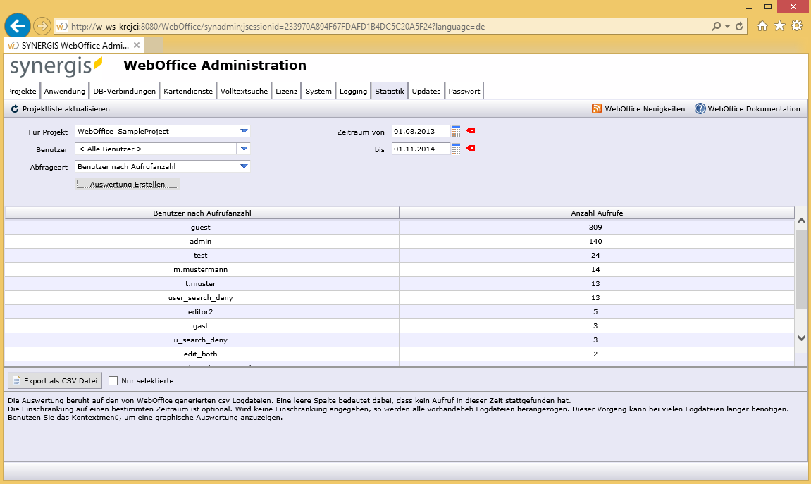 SynAdmin Statistik-Registerkarte bei aktivierten WebOffice usermanagement SynAdmin Statistik-Registerkarte bei aktivierten WebOffice usermanagement