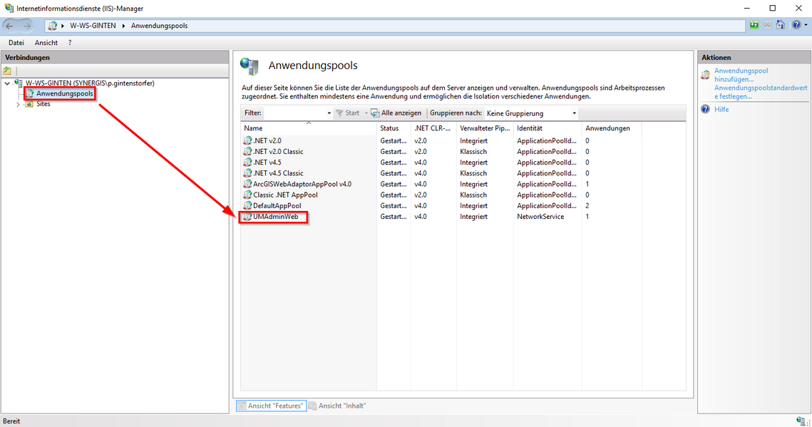Erstellen eines neuen Anwendungspools im IIS