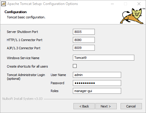 Apache Tomcat Setup - Festlegen des Tomcat Administrator Konto