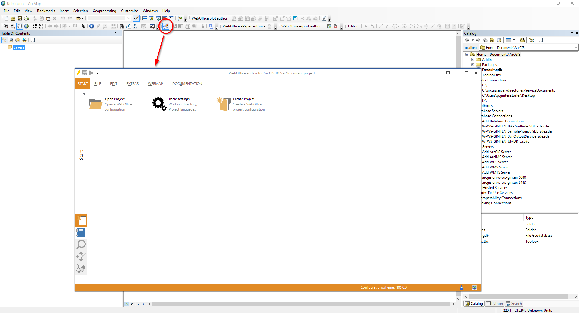 Öffnen von WebOffice author in ArcMap