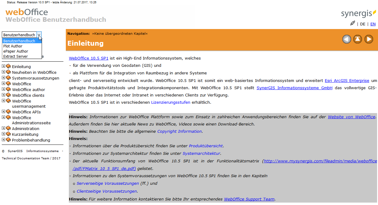 Auswahlliste zusätzlicher Benutherhandbücher