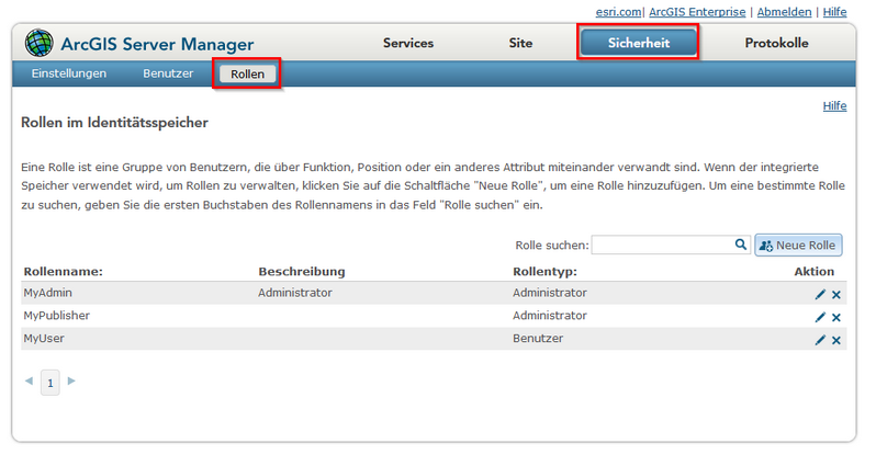 Rollen konfigurieren im ArcGIS Server Manager