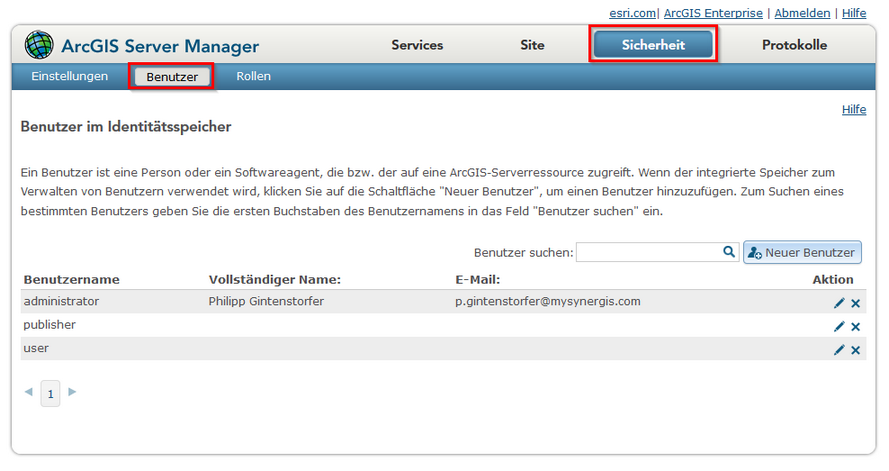 Benutzer konfigurieren im ArcGIS Server Manager