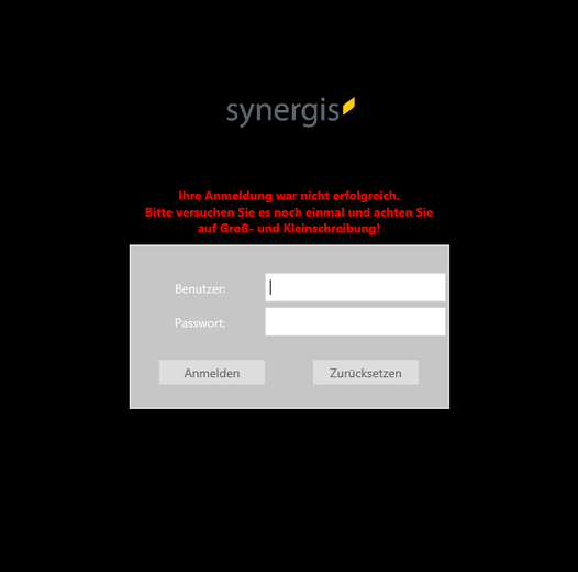 Loginseite - Keine erfolgreiche Authentifizierung Loginseite - Keine erfolgreiche Authentifizierung