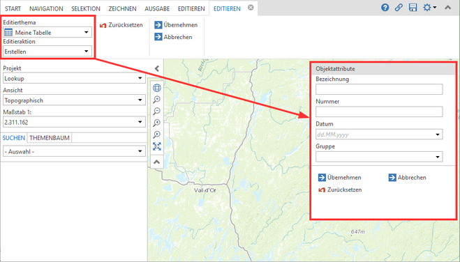 Fenster zur Editieraktion "Create" Fenster zur Editieraktion "Create"