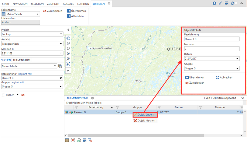 Fenster zur Editieraktion "Edit" Fenster zur Editieraktion "Edit"