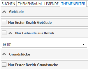 Beispiel für Themenfilter inklusive gruppierter Themenkategorien &nbsp;im WebOffice core Client