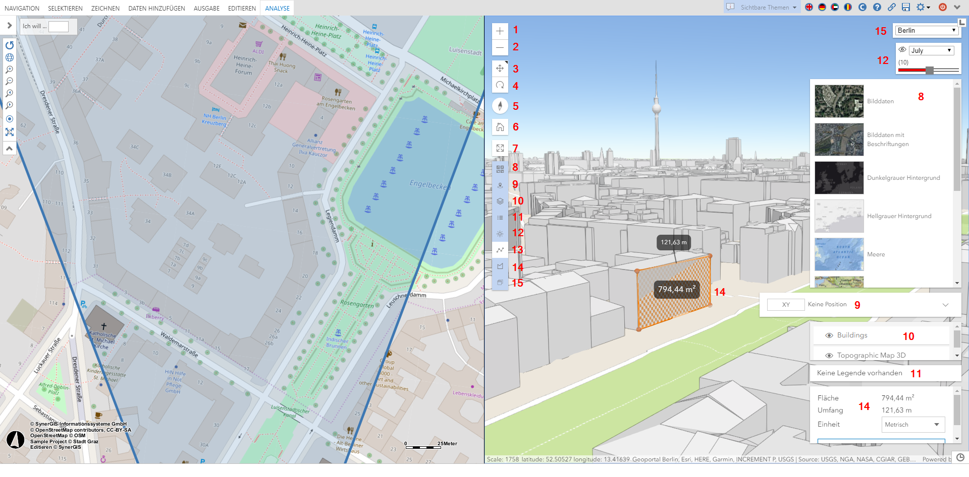 WebOffice core mit Webszene-Fenster in der rechten Hälfte des Hauptkartenbereiches WebOffice core mit Webszene-Fenster in der rechten Hälfte des Hauptkartenbereiches