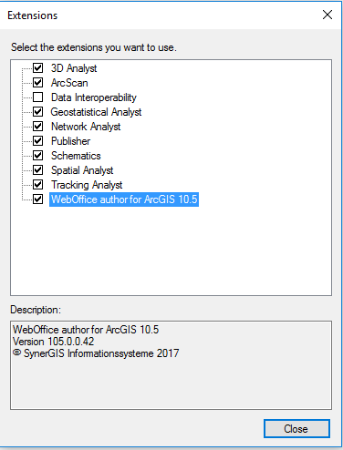 Aktivierung der WebOffice author Erweiterung in ArcMap