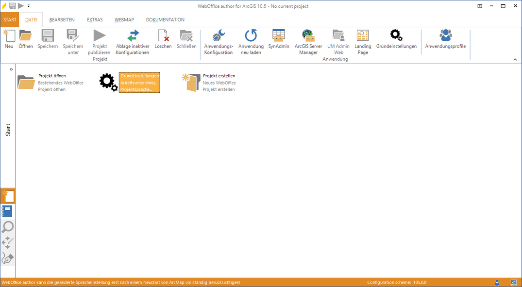 Grundeinstellungen öffnen in WebOffice author