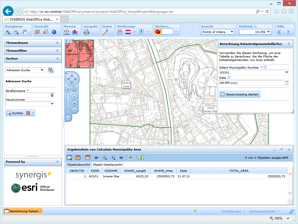 Aktiviertes Werkzeug Berechnung Katastralgemeindefläche im WebOffice html client Aktiviertes Werkzeug Berechnung Katastralgemeindefläche im WebOffice html client
