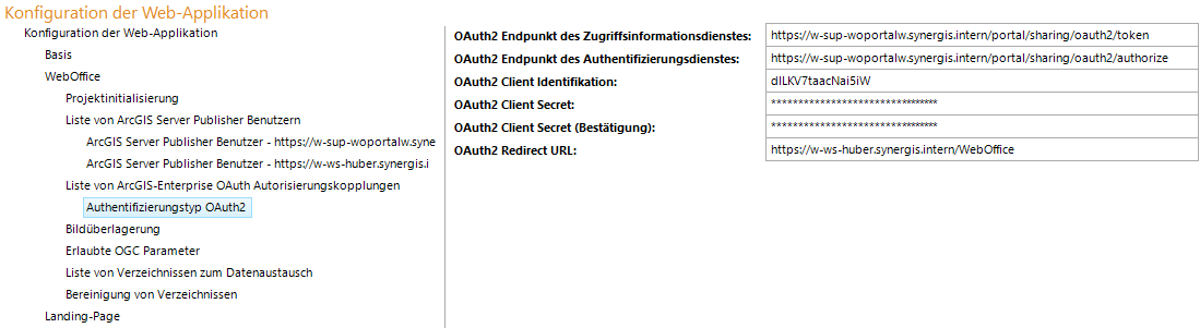 Konfiguration in Anwendungskonfiguration - Authentifizierungstyp OAuth2