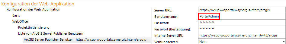 Konfiguration in Anwendungskonfiguration - Hinzufügen von Portal Administrator zur Liste der ArcGIS Server Benutzer