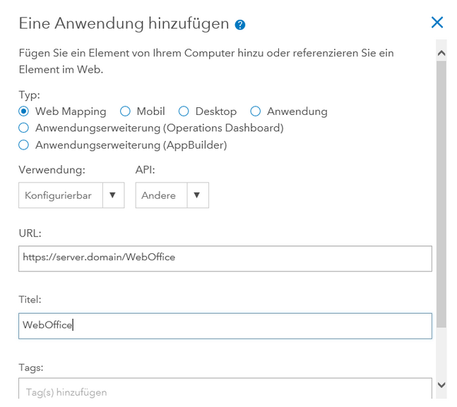 Eine Anwendung hinzufügen - Konfiguration