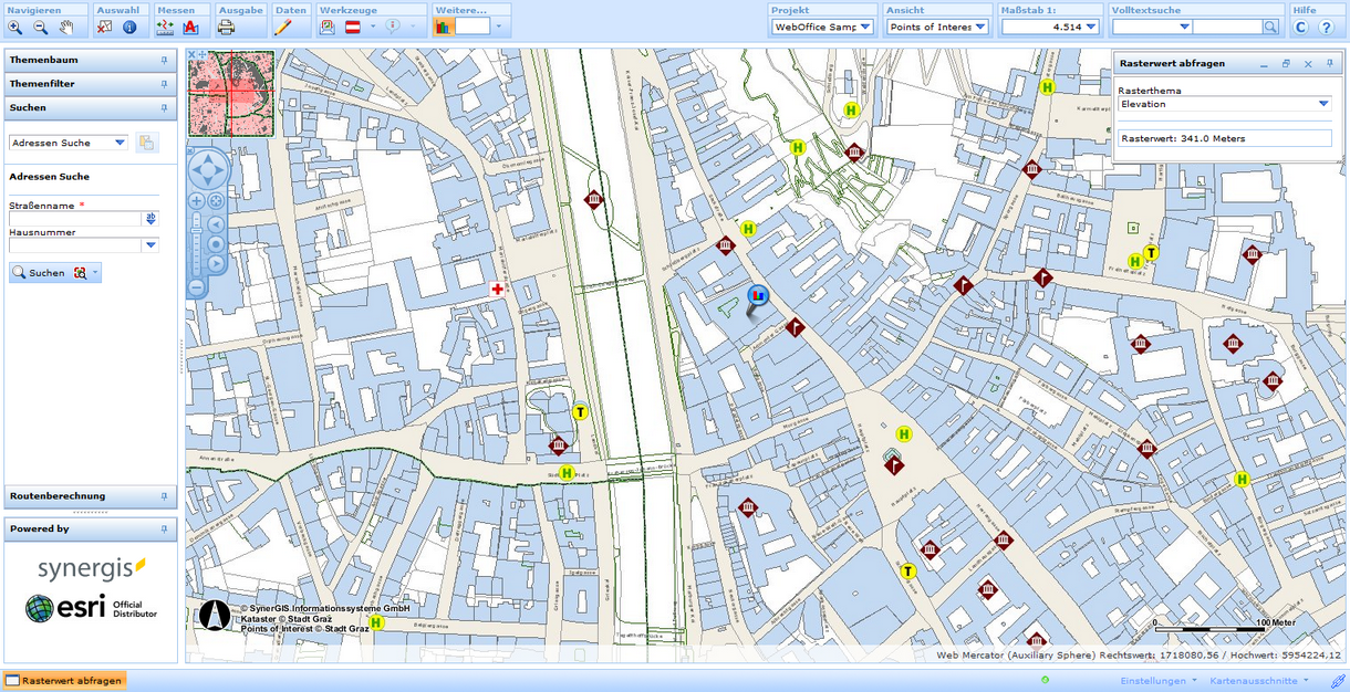 Werkzeug "Rasterwert abfragen" im WebOffice html Client