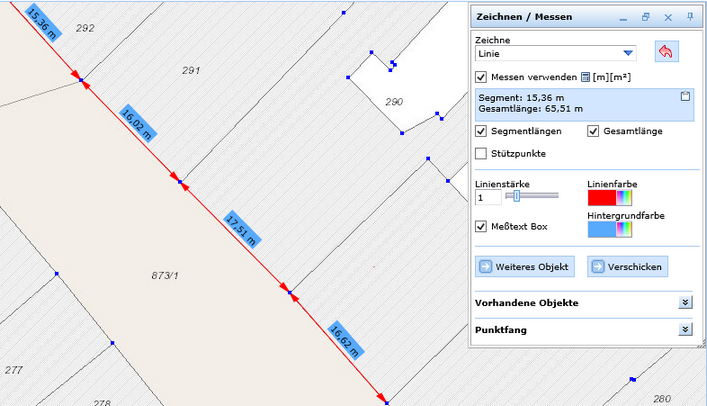 Distanz messen im WebOffice html client mit aktiviertem Punktfang
