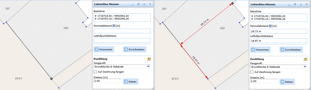 Lotrechtes Messen mit Punktfang im WebOffice html client