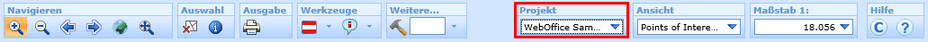 Projektliste in der Werkzeugleiste