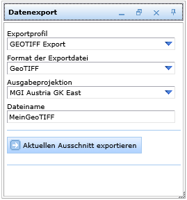 Datenexport Werkzeugfenster für Rasterdaten