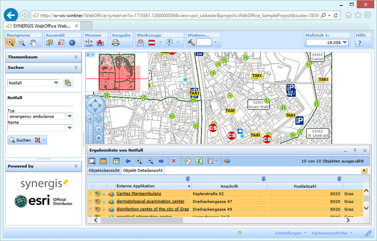 Ergebnisliste im WebOffice html Client