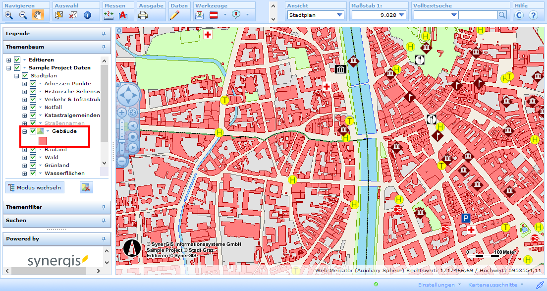 Beispiel: Definierte Standardkartierung im WebOffice html Client