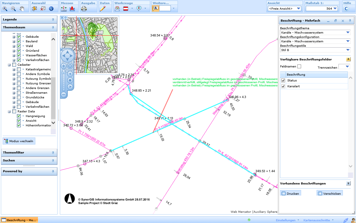 Beschriftung mehrerer Objekte im WebOffice html Client - Selektion mehrerer Linienfeatures