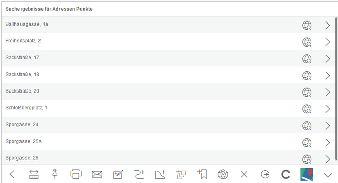 Suchergebnis (Objektübersicht) im mobile Client
