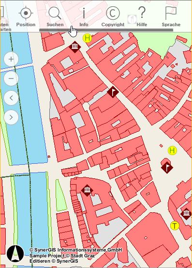 Bewegen der oberen Werkzeugleiste mittels Scrollbalken (Phone-Modus)
