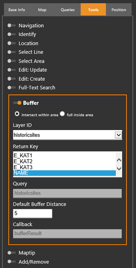 WebOffice map widget Testcontainer - Buffer