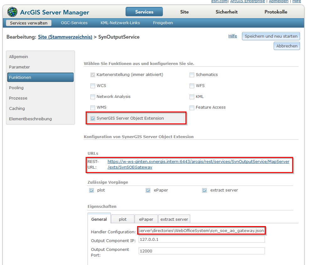 Aktivieren der SynerGIS Server Object Extension