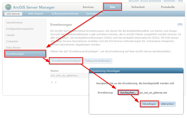 Hinzufügen der Datei syn_soe_ao_gateway.soe als Erweiterung