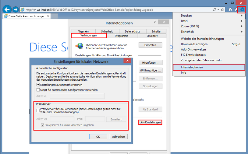 Konfiguration der Proxyserver-Einstellungen in Internet Explorer