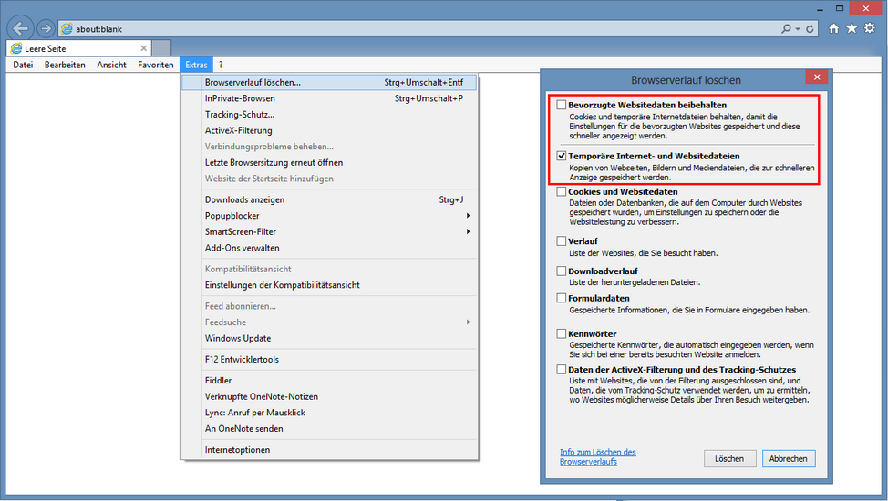 Browsercache leeren in Internet Explorer