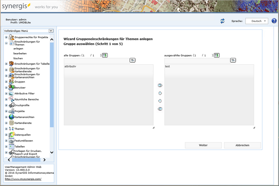 Anlegen von Gruppeneinschränkungen für Themen - Schritt 1 Gruppe auswählen