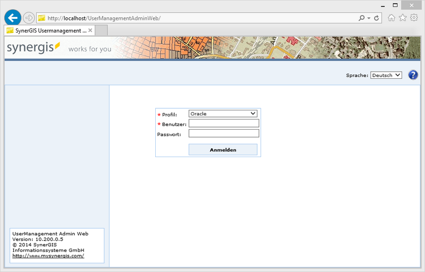 Anmeldeseite von UserManagement Admin Web