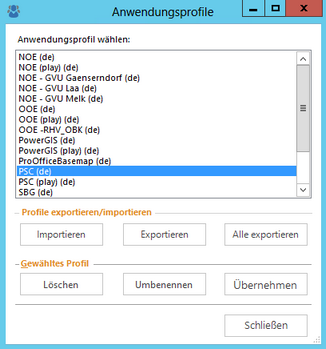 Auswahl der Anwendungsprofils vom Produktivserver