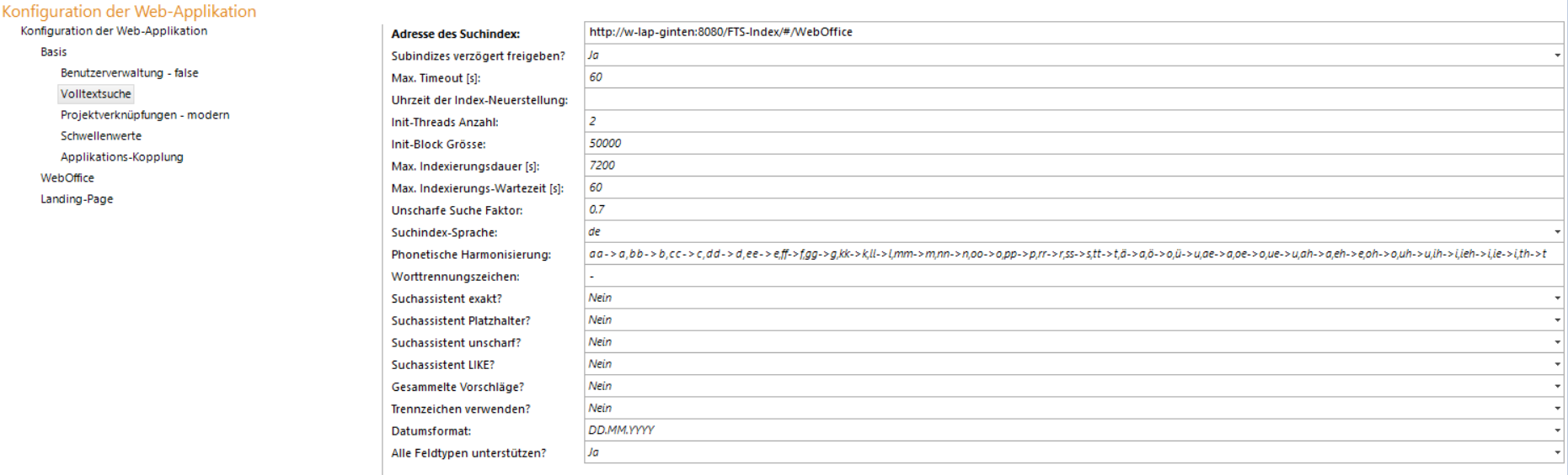 Volltextsuche - Anwendungskonfiguration