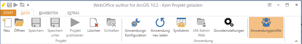 Öffnen der Anwendungsprofile im Menü Datei des WebOffice author