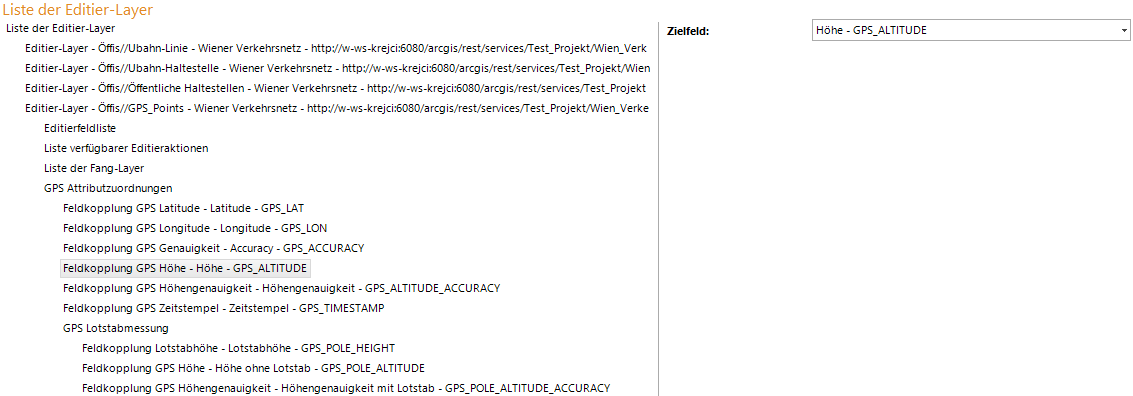 Konfiguration der GPS Attributzuordnung - Latitude