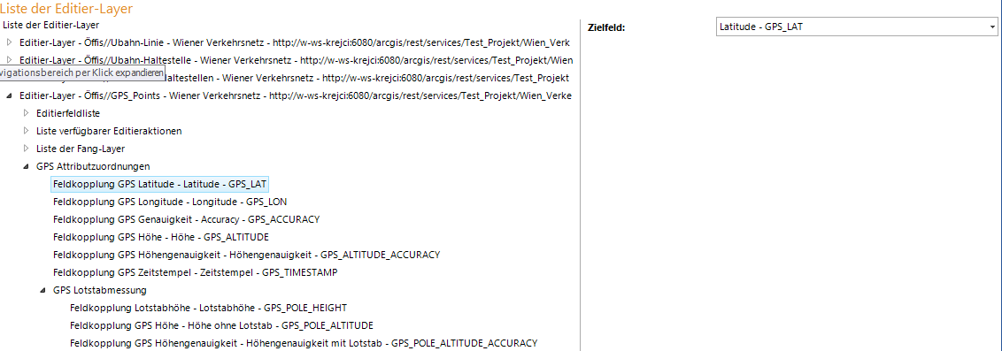 Konfiguration der GPS Attributzuordnung - Latitude