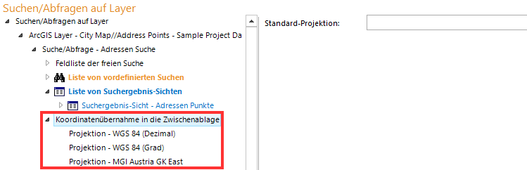 Koordinatenübernahme in die Zwischenablage - Definition von 1-n Zielprojektionen
