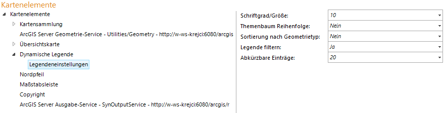 Globale Legendeneinstellungen in den Kartenelementen