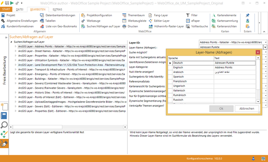 Anzeige von sprachspezifischen Parametern im WebOffice author