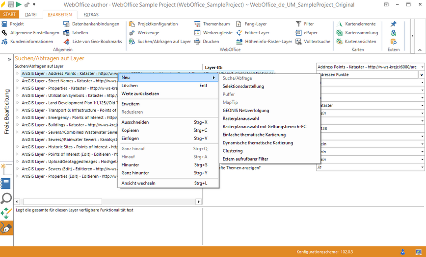 Kontextmenü des Konfigurationsbaumes