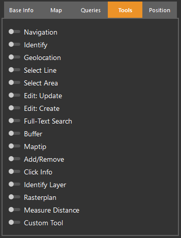 WebOffice map widget Testcontainer - Werkzeuge