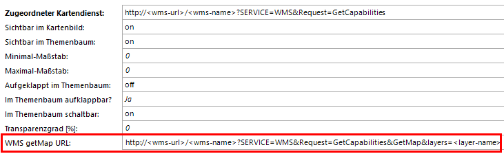 WMS GetMap URL Konfiguration in Kartenansichten
