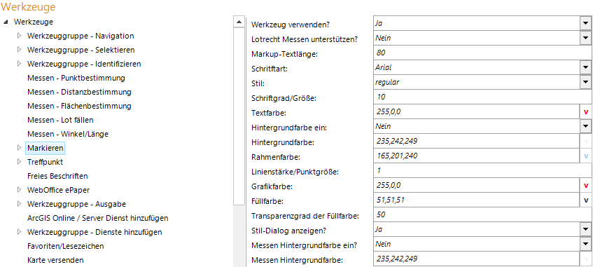 Konfiguration des Werkzeuges Markieren